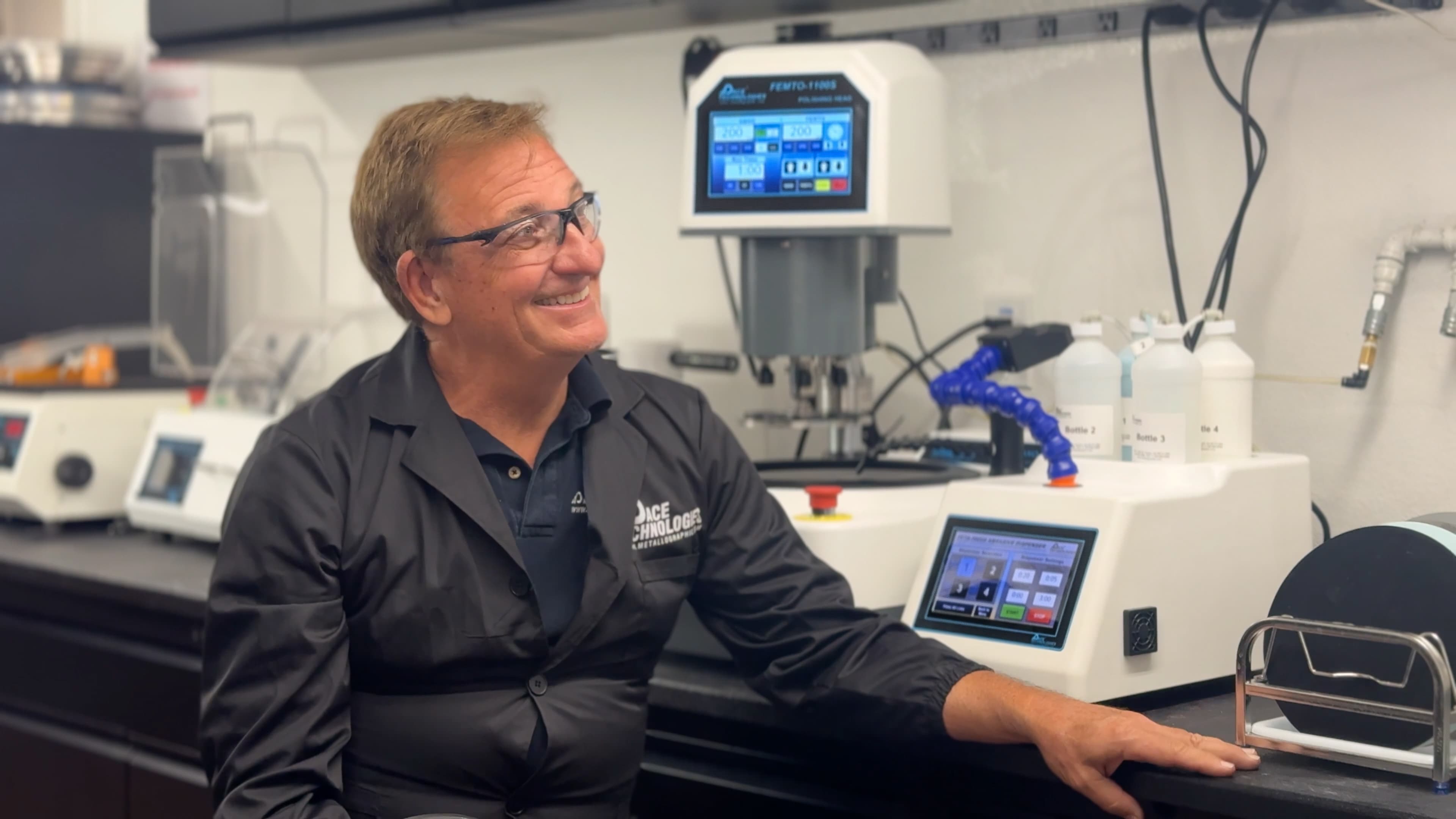 Dr. Donald Zipperian, co-founder of Pace Technologies, in the company's metallography lab.